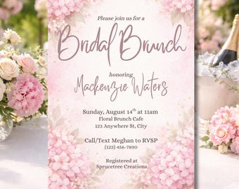 Bridal Shower Invitation Template Editable Canva | Bridal Brunch Invitation | Pink Floral Bridal Shower Invite | Garden Wedding Shower