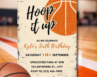 Hoop It Up Basketball Birthday Invitation | Sports Party Invite | Kids Basketball Birthday Invite | Fully Editable Digital Canva Template
