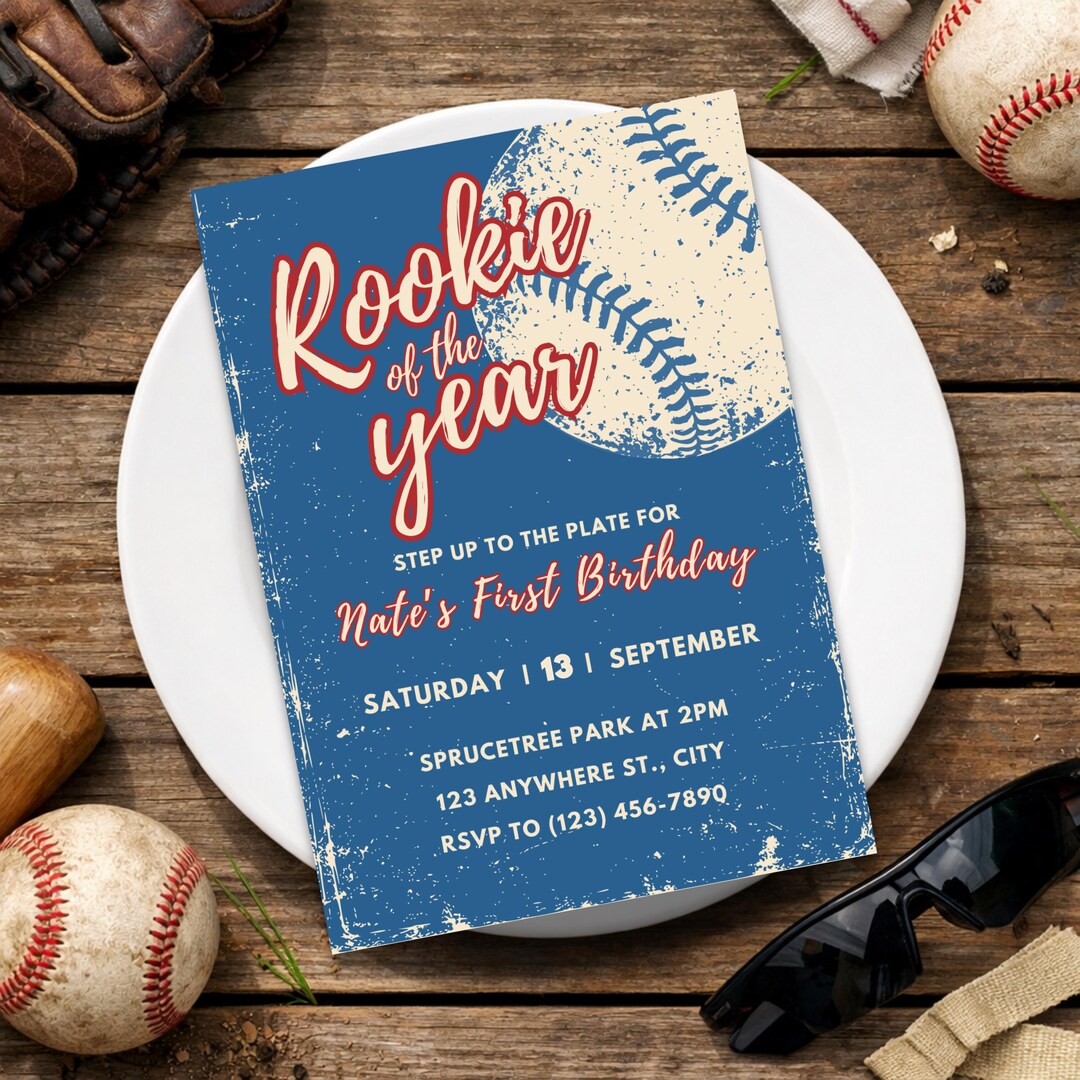 Rookie of the Year Birthday Invitation | Baseball First Birthday Invite ...