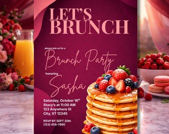 Let’s Brunch Invitation Template | Brunch Party Invite | Birthday Brunch Invite | Bridal Shower Brunch | Girls Brunch Party | Canva Template