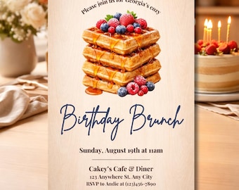 Mimosa Brunch Invitation Template Editable Canva | Birthday Brunch Party Invite | Adult Brunch Invite | Waffle Brunch Invite | Bday Invite