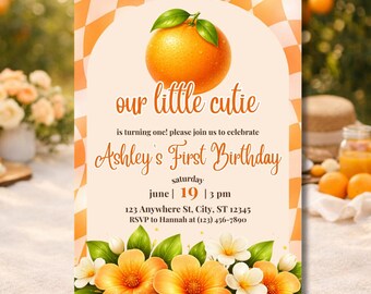Our Little Cutie Birthday Invitation | Orange First Birthday Invite Girl | Cutie Orange Party Theme Invite | 1st Birthday Canva Template