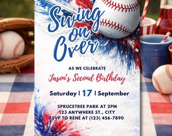Baseball Birthday Invitation Boy, Baseball Party Invite, Sports Birthday Invitation Template, Kids Editable Canva Invite Download