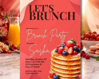 Let’s Brunch Invitation Template | Brunch Party Invite | Pancake Brunch Invite | Bridal Shower Brunch | Baby Shower Brunch | Editable Canva