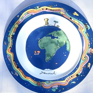 Collector&#39;s plate Janosch World, porcelain Thomas Bavaria, children&#39;s motif, tiger at the edge of the world, Rosenthal Group, Germany 1990s