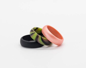 Women's Silicone Ring Set-Black, CAMO, Rose Gold-Free Shipping-Lifetime Guarantee-FDA Medical Grade Silicone- Gift- Wedding- Active Wear