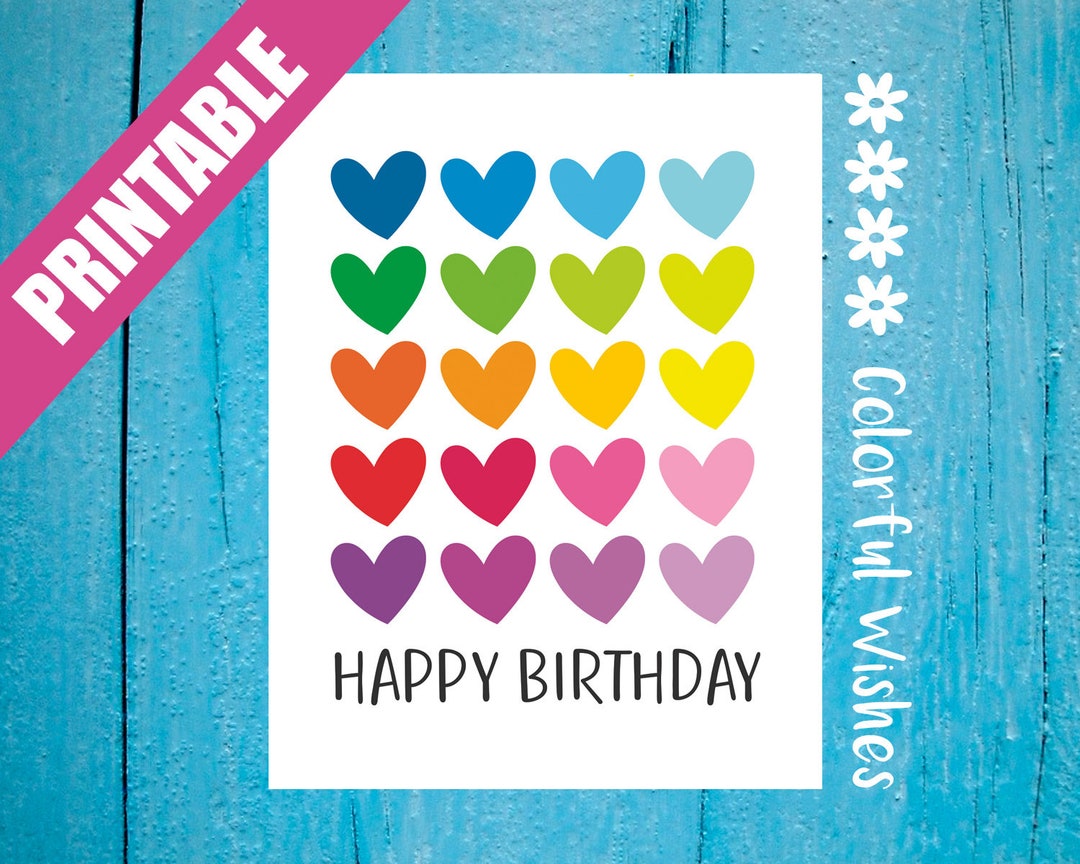 Rainbow Happy Birthday Hearts, Birthday Card Download, Happy Birthday ...