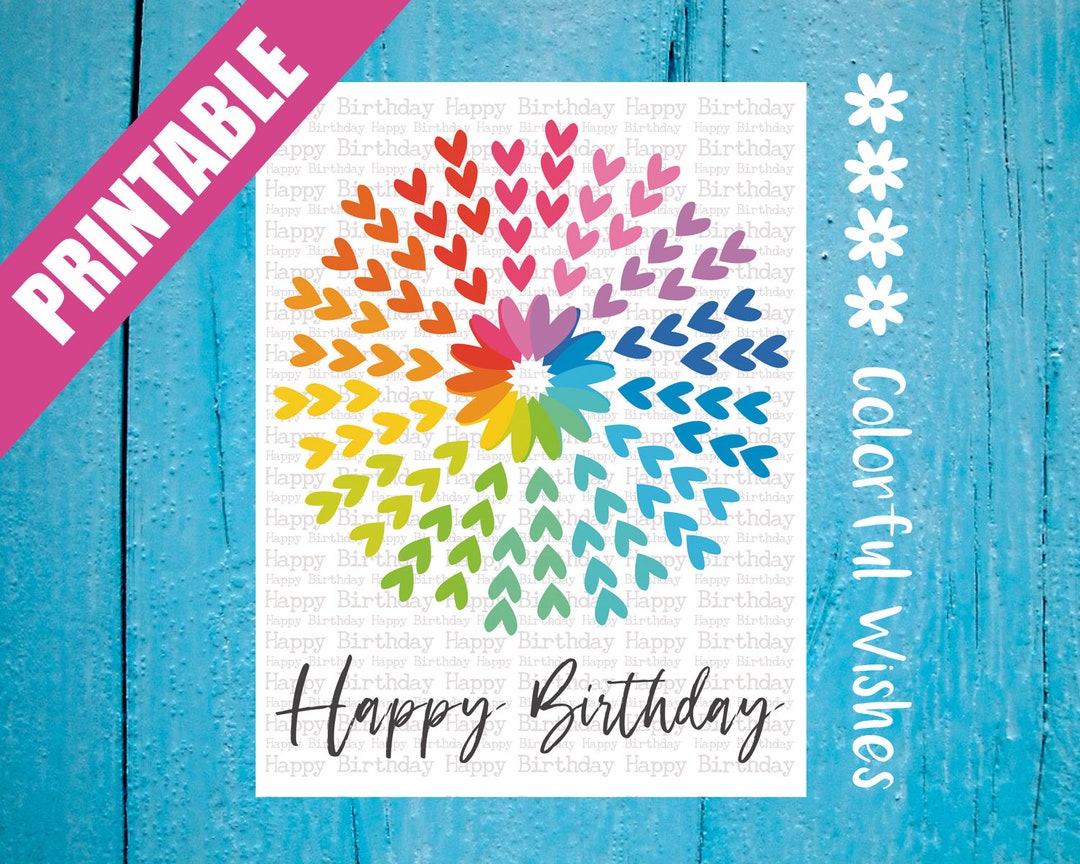 Cute Happy Birthday Printable Card Colorful Birthday Card - Etsy