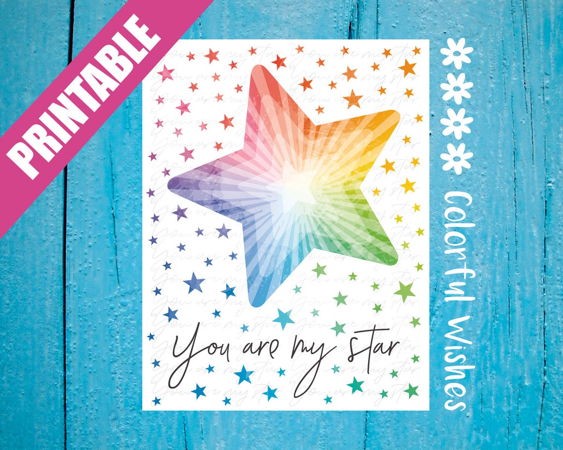 You Are My Star Colorful Thank You Card Printable A2 Thank | Etsy