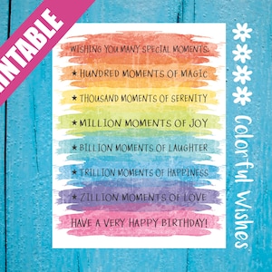 Je vous souhaite de nombreux moments spéciaux, carte de joyeux anniversaire colorée à imprimer, voeux d'anniversaire arc-en-ciel, carte d'anniversaire pour ami, fille, soeur