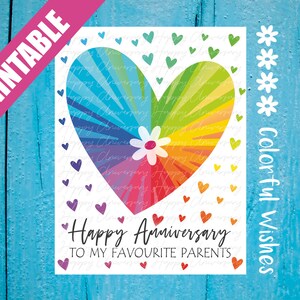 Happy Anniversary to My Favorite Parents, Funny Anniversary Card for Parents, Cute Printable Parents Anniversary Card with Colorful Heart