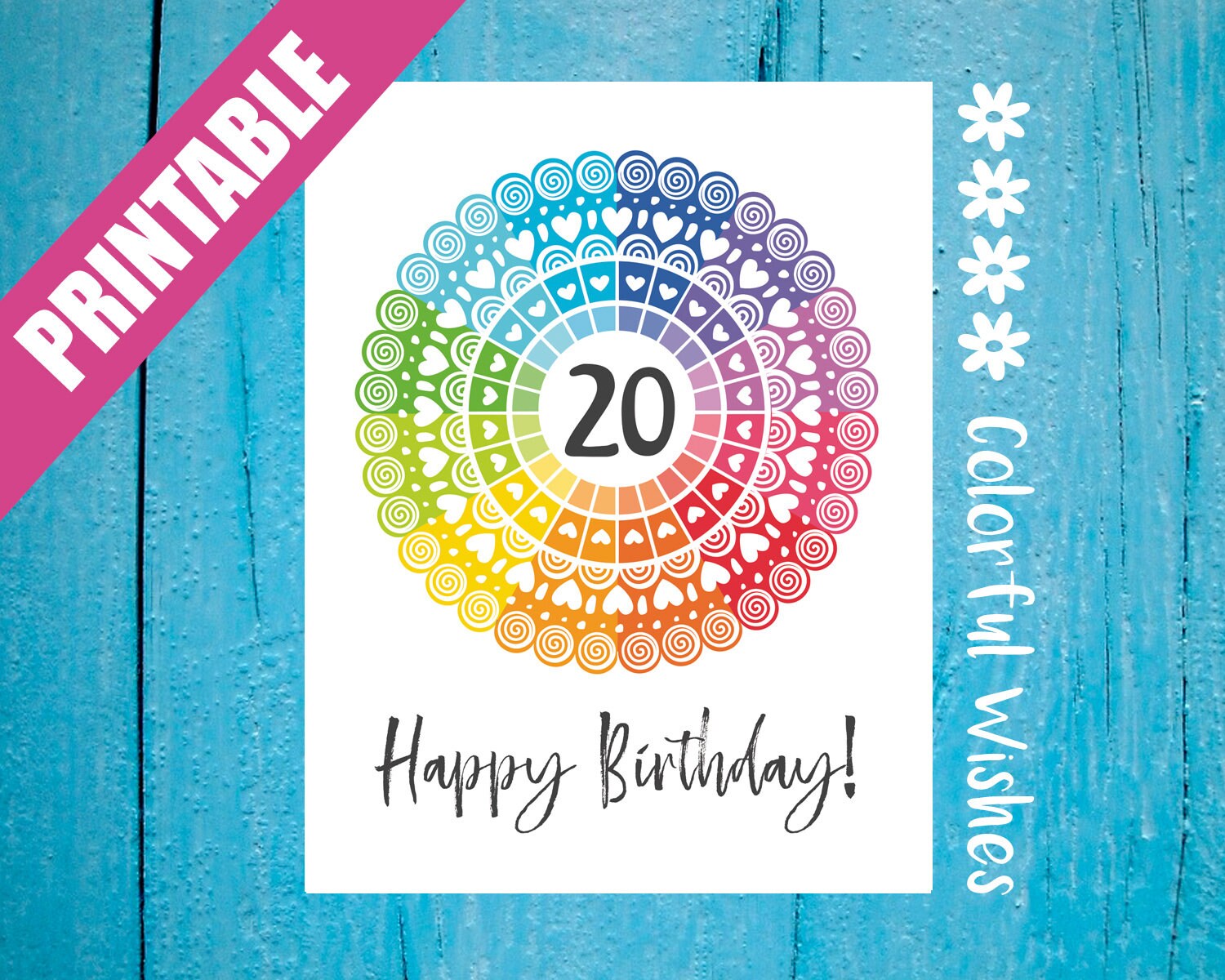 Happy Birthday 20 Age 20 Card 20th Birthday Card Printable | Etsy