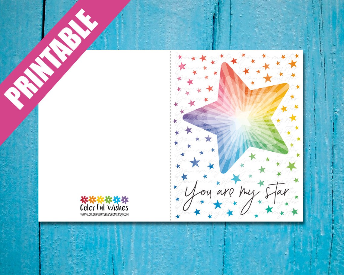 You Are My Star Colorful Thank You Card Printable A2 Thank | Etsy