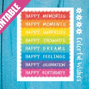 Tarjeta de feliz cumpleaños arcoíris, tarjeta imprimible de cumpleaños, tarjeta colorida de deseos de cumpleaños para jefe, amigo, compañero de cuarto, maestro, mentor, médico, papá