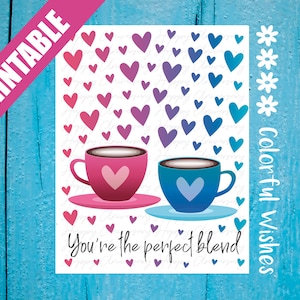 Eres la combinación perfecta, tarjeta de aniversario imprimible con tazas de café y corazones, tarjeta de aniversario para padres, abuelos, hermana, hermano, tía