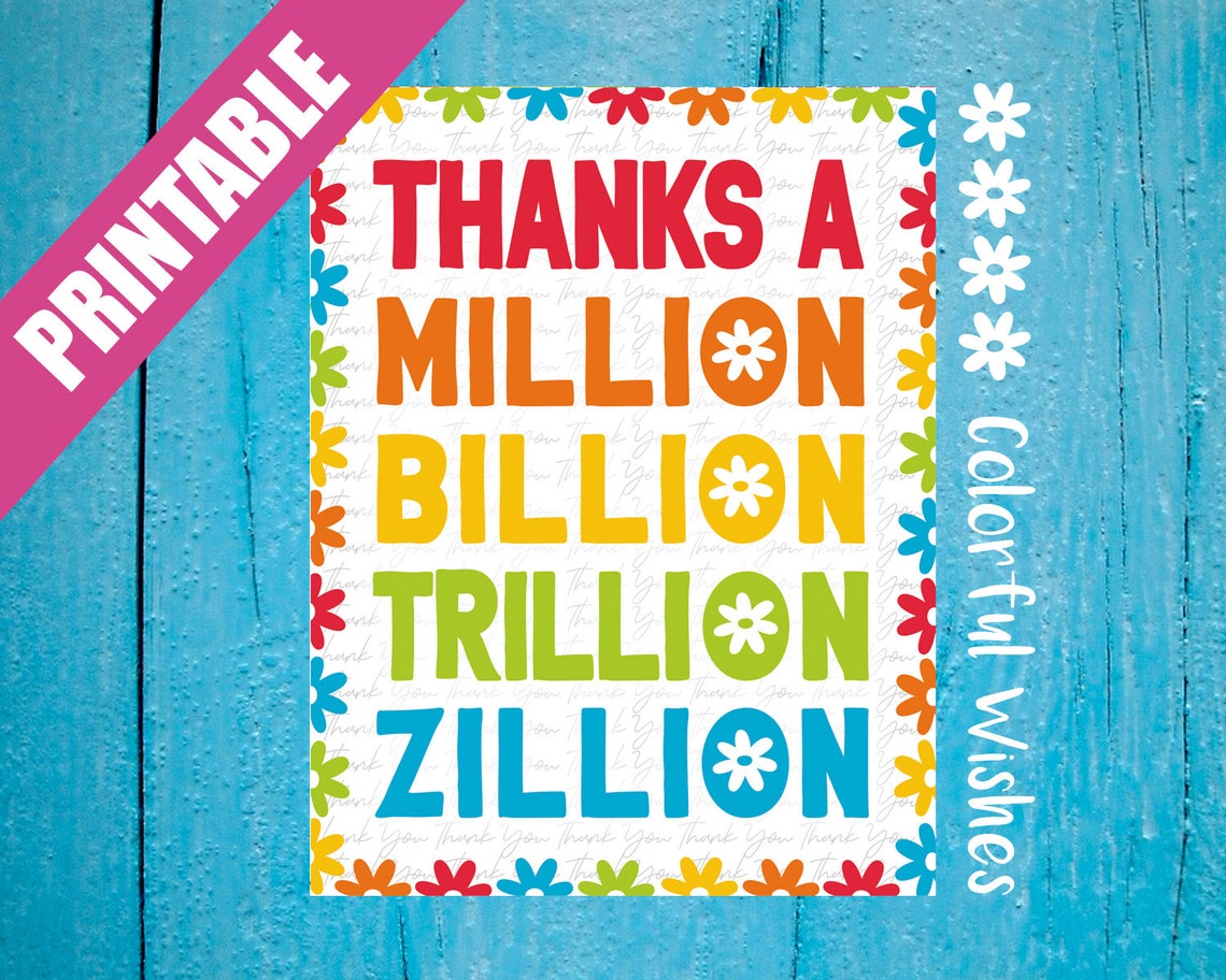 Thanks a Million Colorful Funny Thanks Card Printable Thank | Etsy