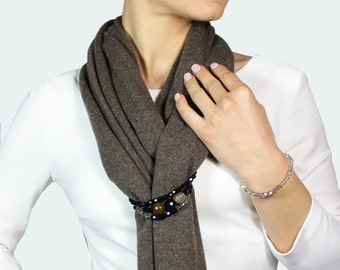 Brown cashmere scarf, fashion scarf, scarf with bracelet