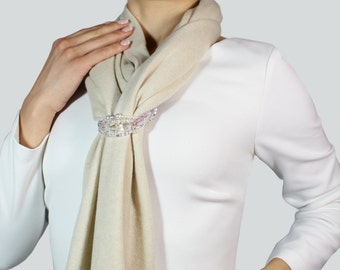 Elegant white scarf, white jewelry scarf, cashmere scarf, luxury scarf