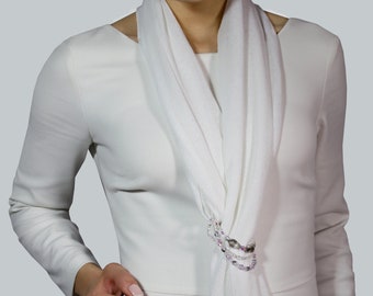 Elegant scarf, white cotton scarf, jewelry scarf,