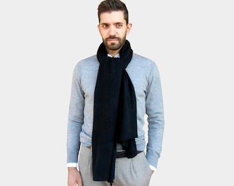 Cachecol masculino 100% caxemira - preto - Fabricado na Itália