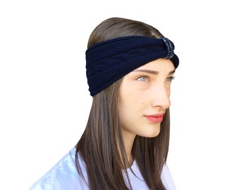 knitted headband, women ear warmer, turban ear warmer, cashmere headband, women headband, beaded headband