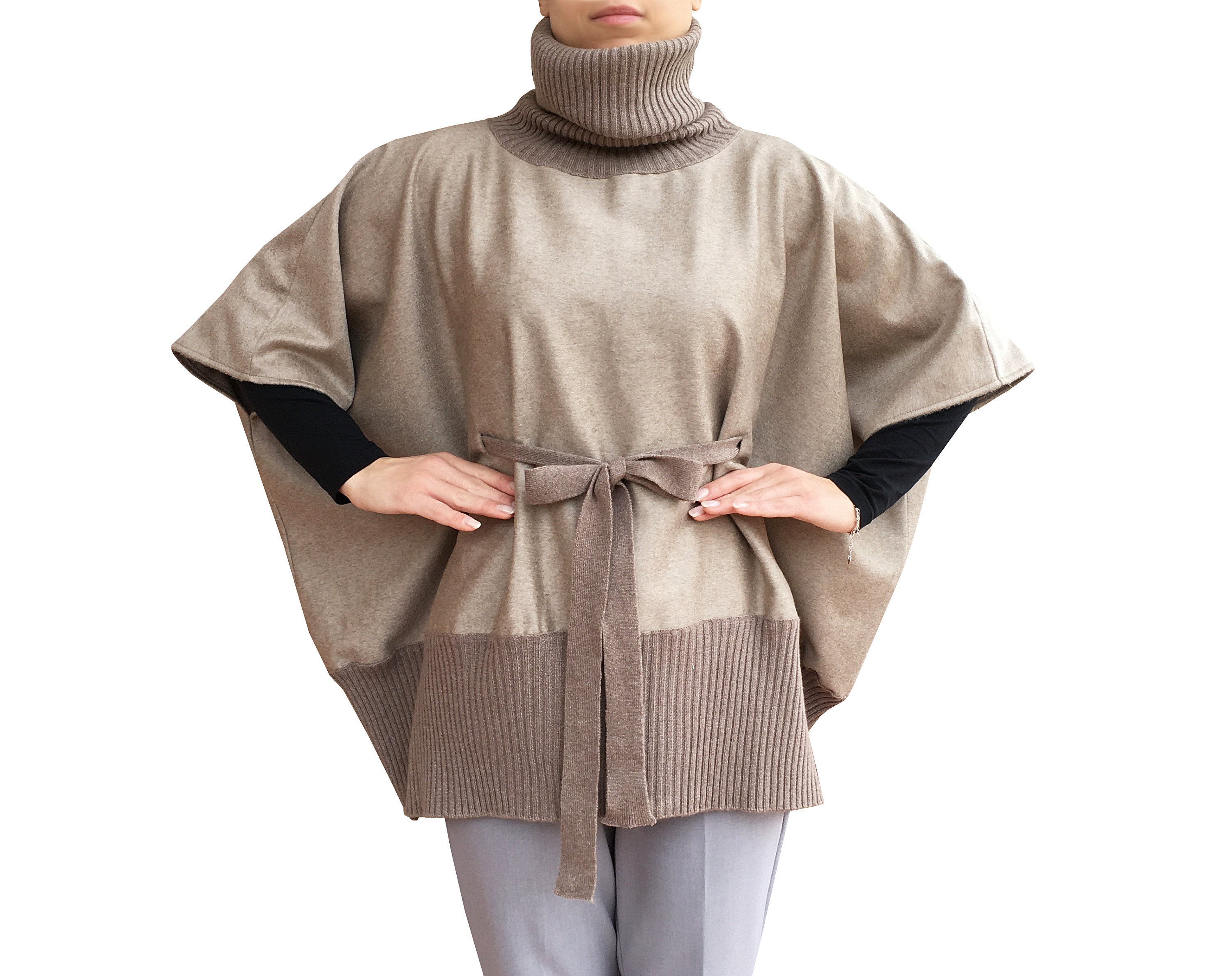 Oversized Hooded Poncho With Belt – SENTALER