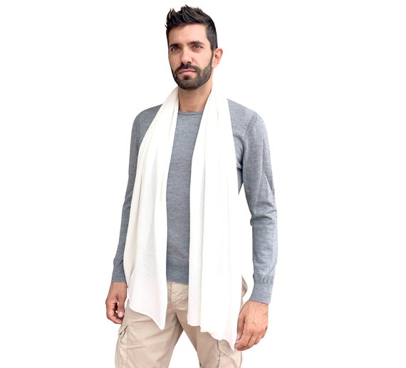 Écharpe élégante Pour Homme En Soie 100% - Couleur Blanc Ivoire, Dimensions 40-45 X 170 Cm, Fabriquée En Italie