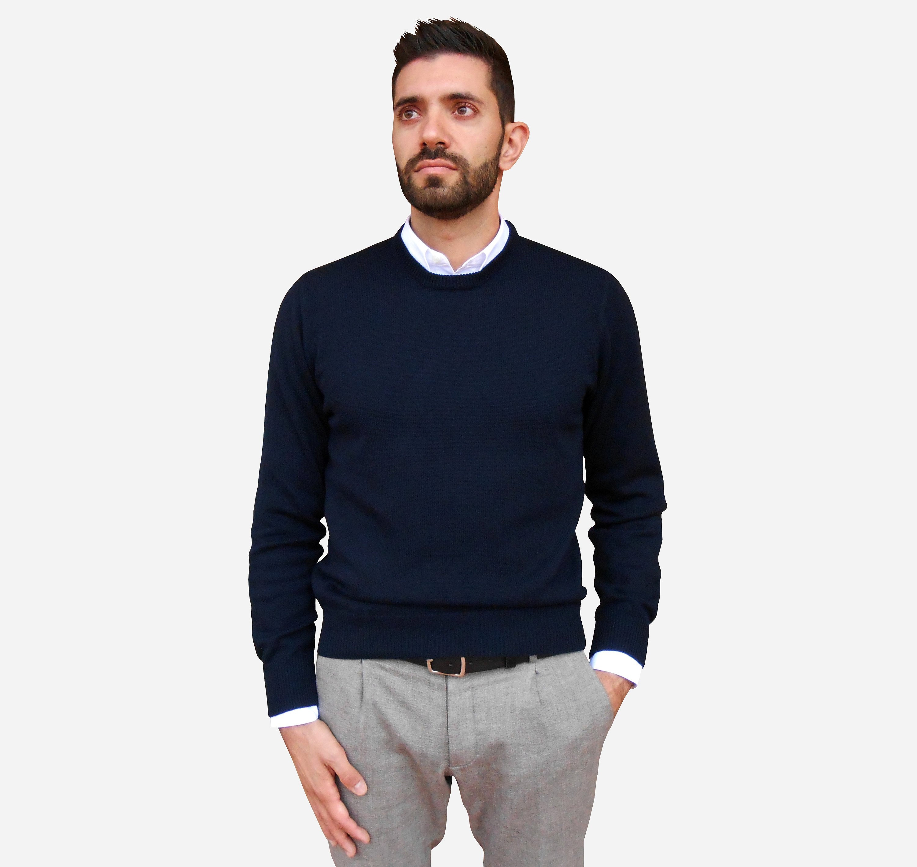 Le Breve crew neck sweater with logo arm band in gray