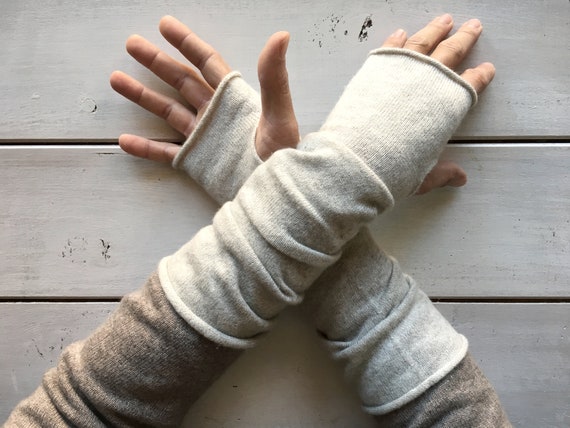 Cashmere Fingerless Gloves Men Grey 