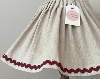 Natural linen with mulberry ric-rac trim ruffle lampshade