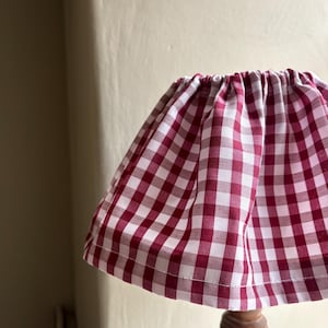 Cotton Loose Ruffle Lampshade in mulberry gingham.