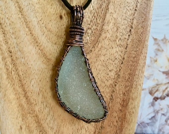 Wire wrapped English seaglass pendant with neck-cord