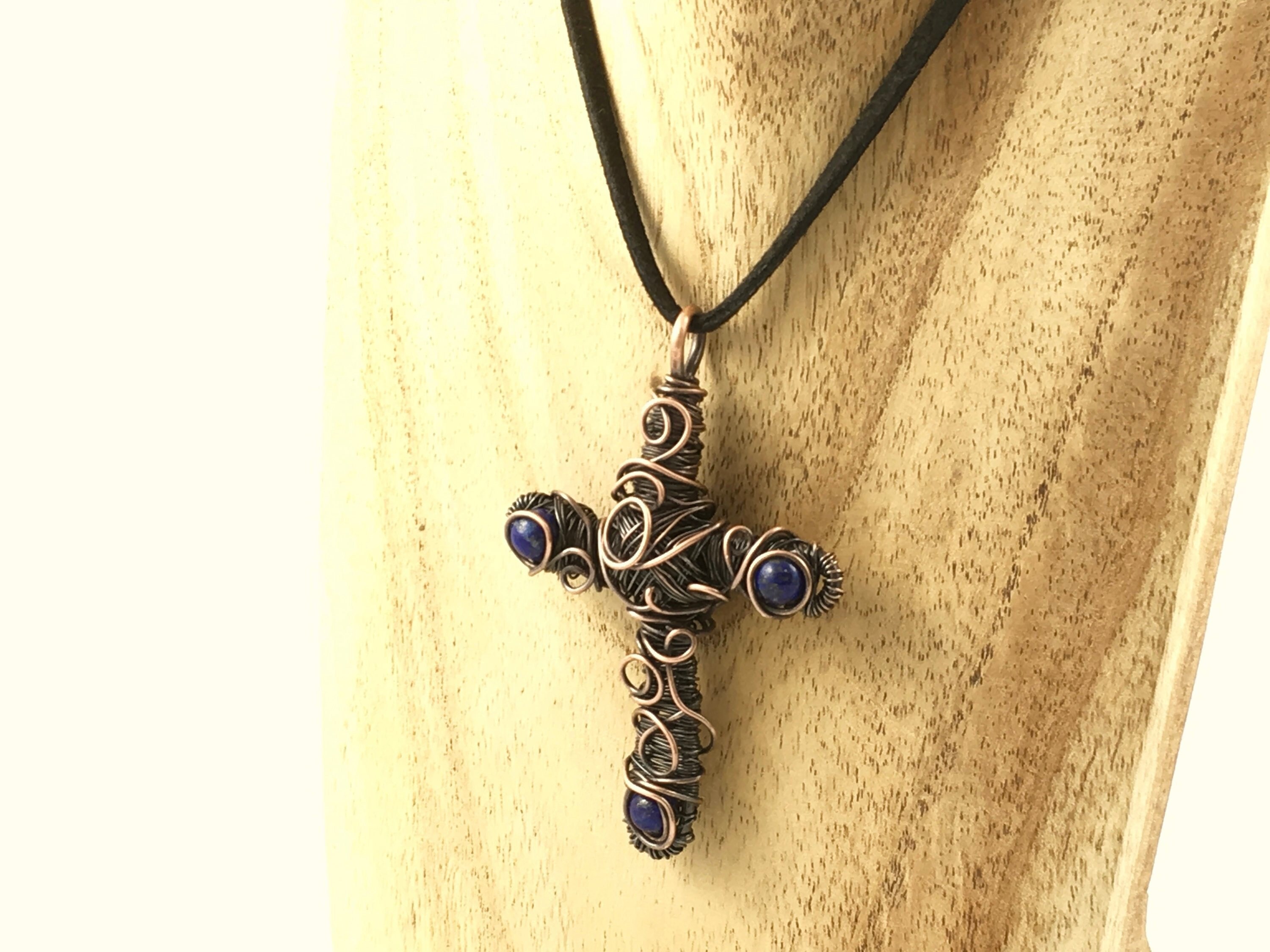 Wire wrapped cross copper wire cross with lapis lazuli focal Etsy