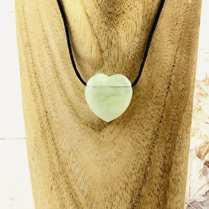 New Jade (Serpentine) heart pendant on a black neck cord