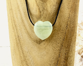 New Jade (Serpentine) heart pendant on a black neck cord