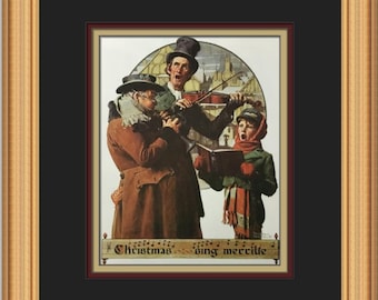 Impresión enmarcada personalizada del Trío navideño de Norman Rockwell