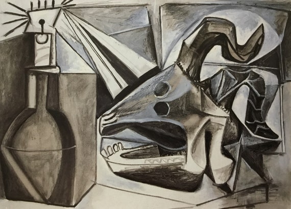 パブロ・ピカソ、【牡羊の頭蓋骨】、希少画集画、新品高級額・額装付 パブロ・ピカソ、【牡羊の頭蓋骨】、希少画集画、新品高級額