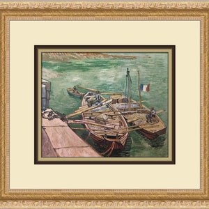 Vincent Van Gogh Landing Stage with Boats Custom Framed Print