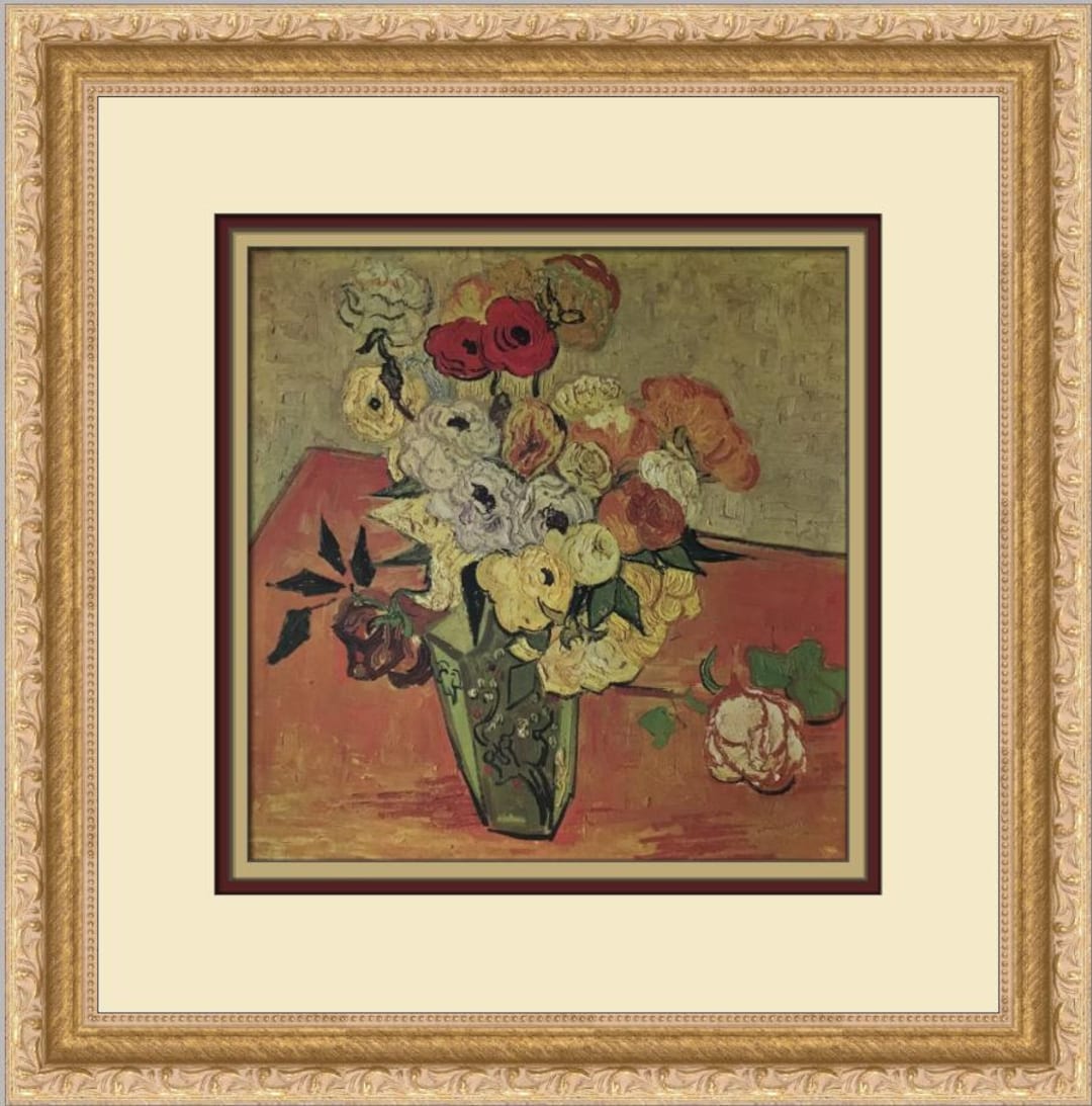 Vincent Van Gogh Japanese Vase With Roses and Anemones Custom Framed ...