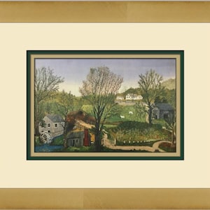 Grandma Moses Through The Bridge By The Mill Custom Framed Print
