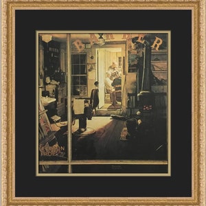 Norman Rockwell Shuffleton&#39;s Barbershop Custom Framed Print