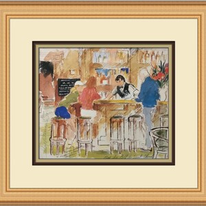 Leroy Neiman Clubhouse Bar at St-Cloud Custom Framed Print