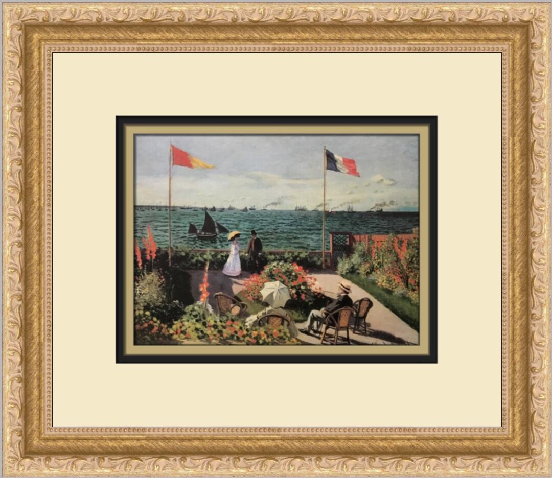 Quadro Su Tela Garden At Sainte-Adresse Di Claude Monet – Stampa Giclée 101x76 Cm, Cornice In Legno Di Pino, Pronta Da Appendere