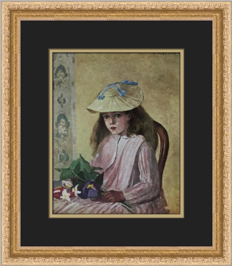 Camille Pissarro Portrait of Jeanne Holding Flowers Custom Framed