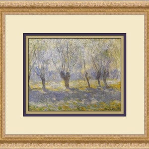 Puede incluir: Una pintura de un paisaje con un grupo de árboles en primer plano. Los árboles son de color azul claro y el fondo es de color amarillo claro. La pintura está firmada "Victor Gilsoul 1917" en la esquina inferior derecha.