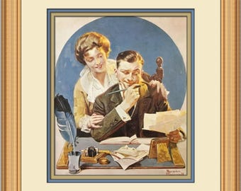 Impresión enmarcada personalizada "Pagando las cuentas" de Norman Rockwell
