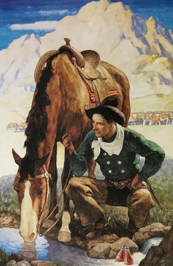 N C Wyeth Cowboy Watering His Horse Custom Framed Print - Etsy display picture 3