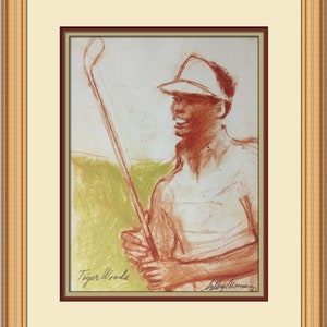 Leroy Neiman Tiger Woods Custom Framed Print