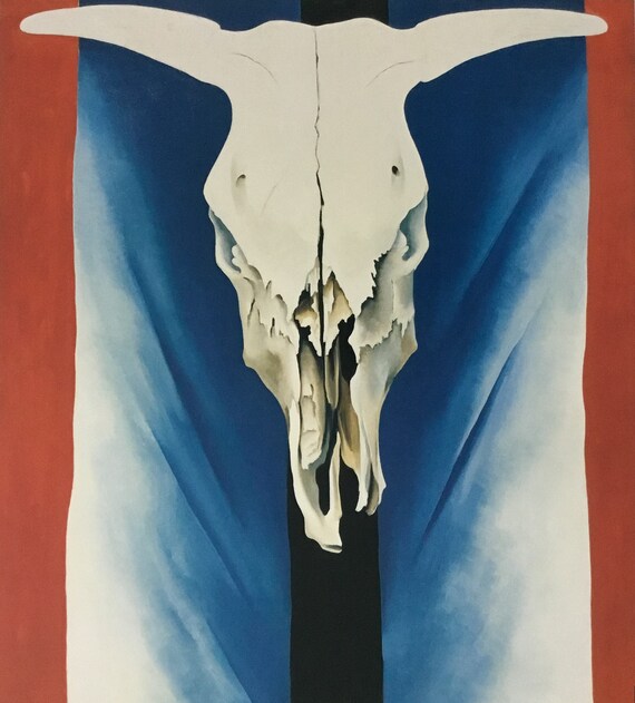 ジョージア・オキーフ 牛の頭蓋骨 赤 白 青 カスタムフレームプリント