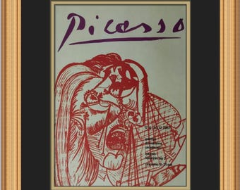 直筆サイン入り パブロ・ピカソ 1968年 カラーリトグラフ「青い帽子の